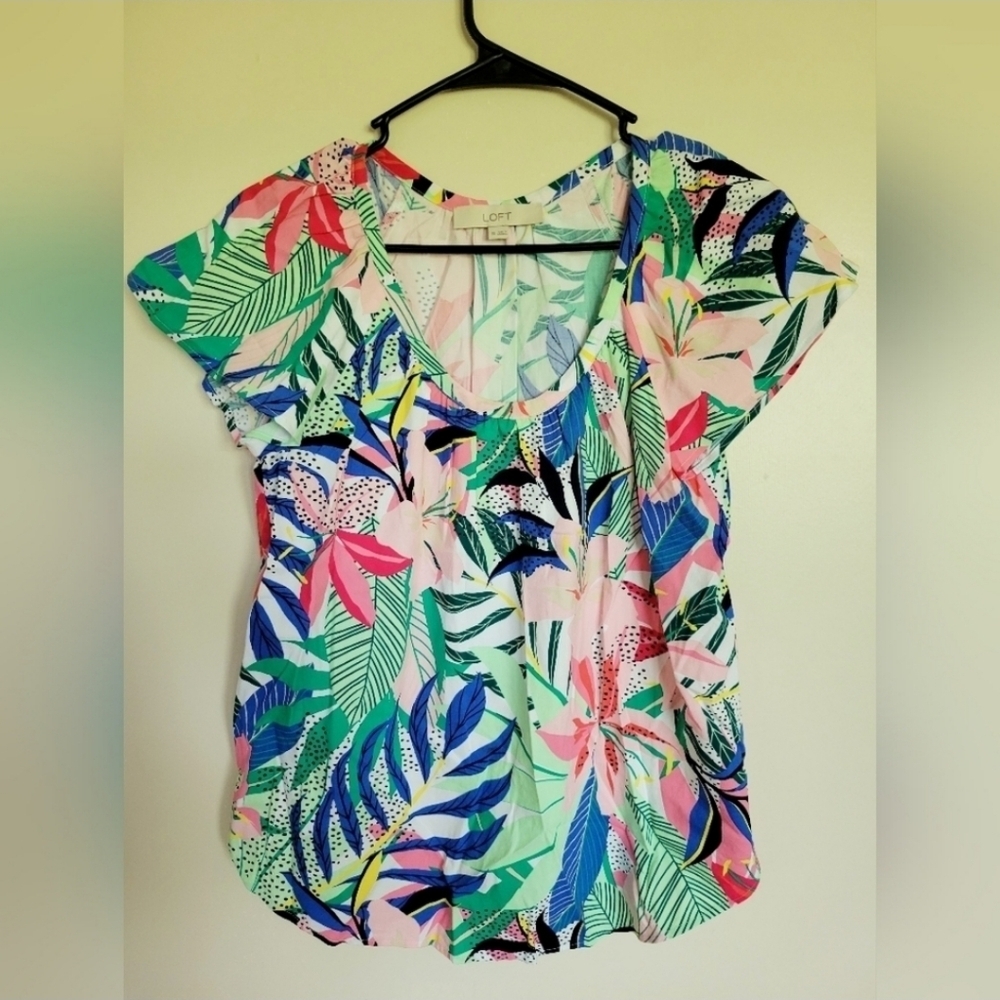Loft Women's Palm Shirred Scoop Neck Top Size XS